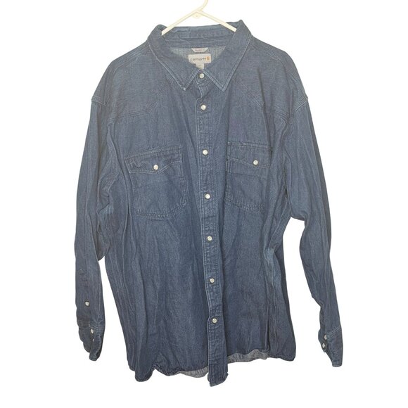 Carhartt Button Down Denim Pearl Snap Shirt Mens 4XL Blue Relaxed Fit Heavy - Picture 2 of 11